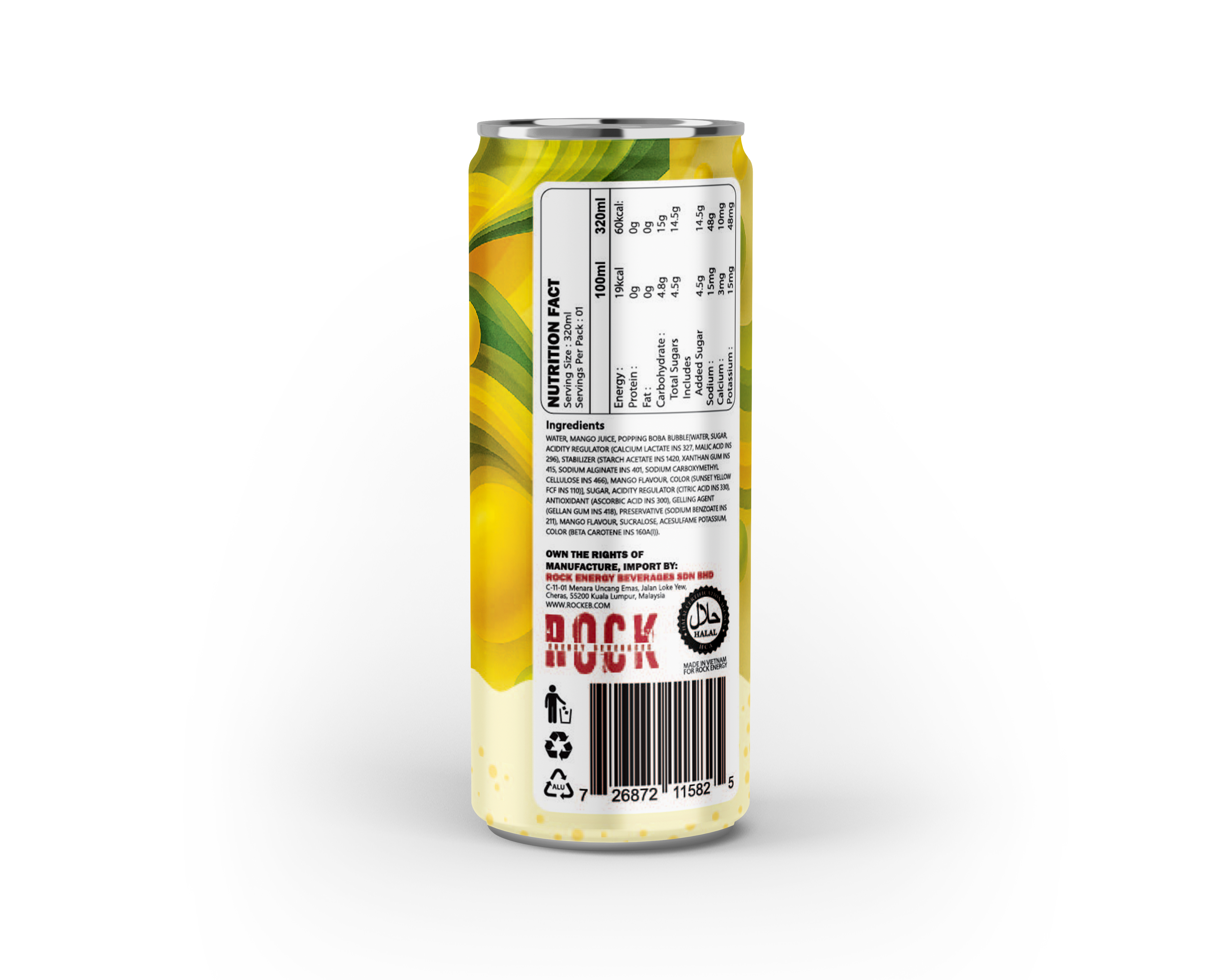 Rock Popping Boba Fruit Juice | Mango | Pack of 4 Cans - Trial Pack