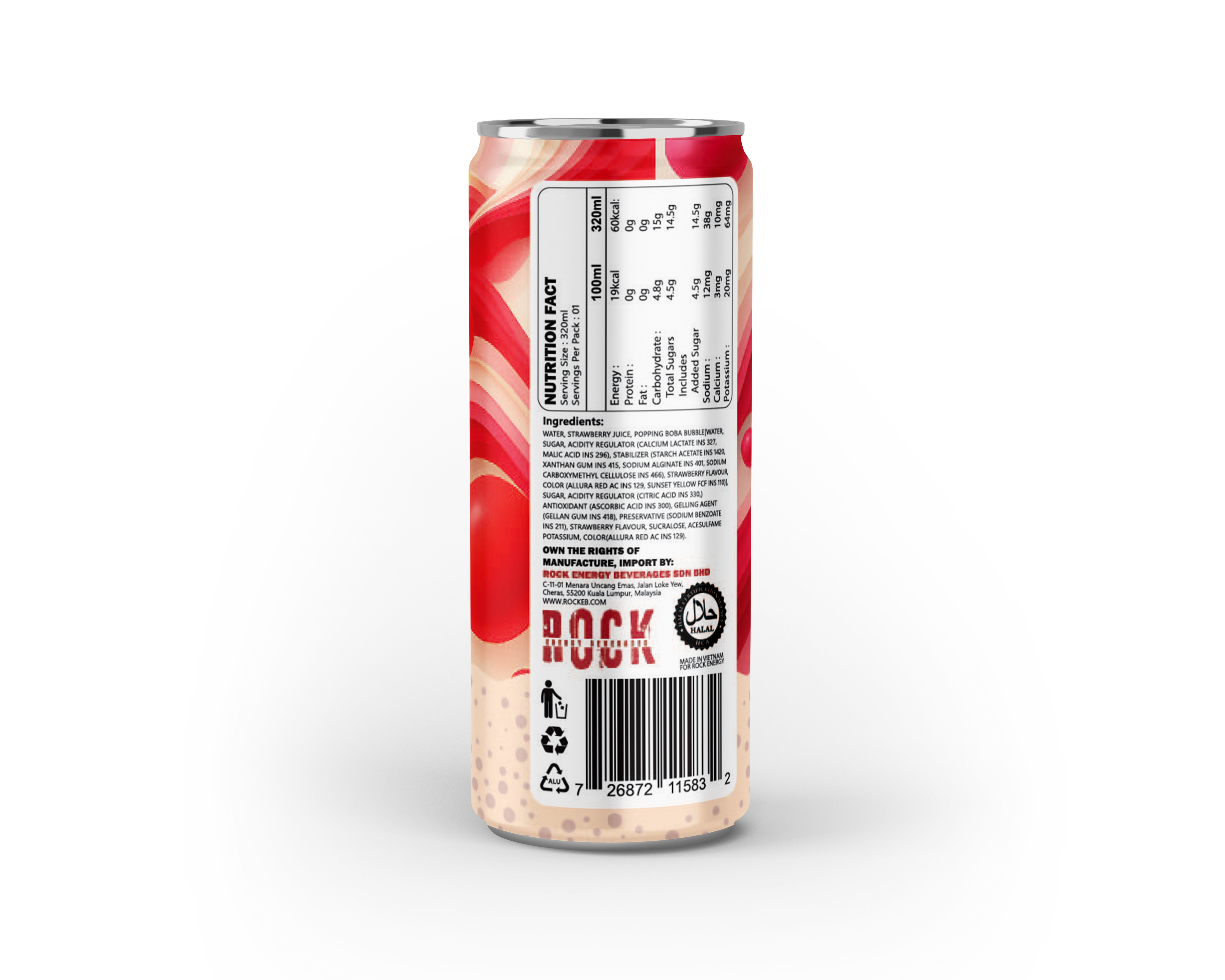 Rock Popping Boba Fruit Juice | Strawberry | Pack of 4 Cans - Trial Pack